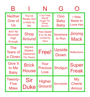 MOTOWN HITS Bingo Card