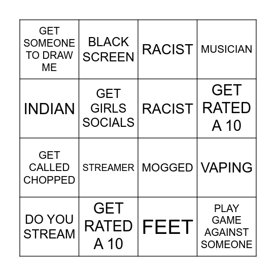 OMEGLE BINGO Card