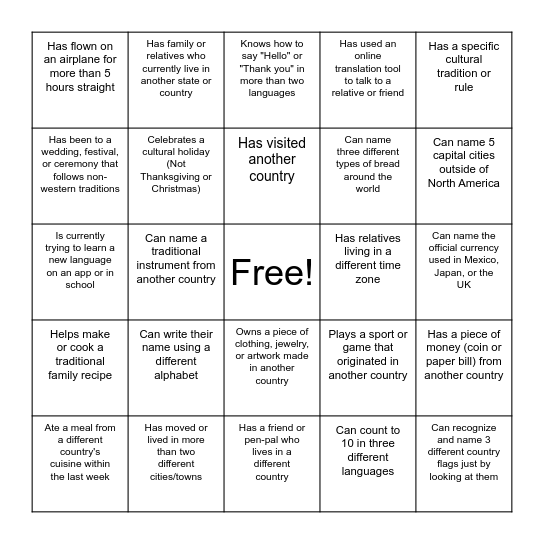Find Someone Who.... Bingo Card