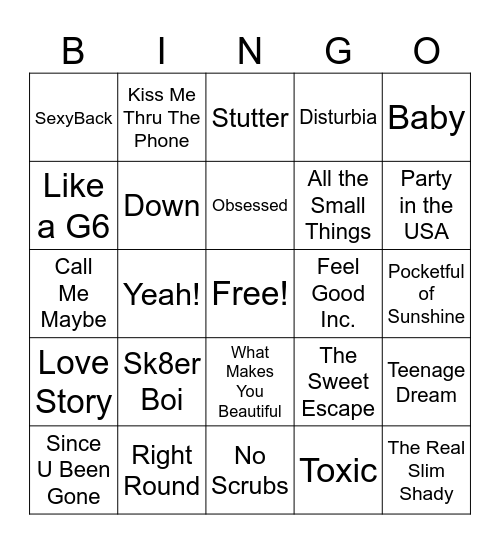 Music Bingo Card