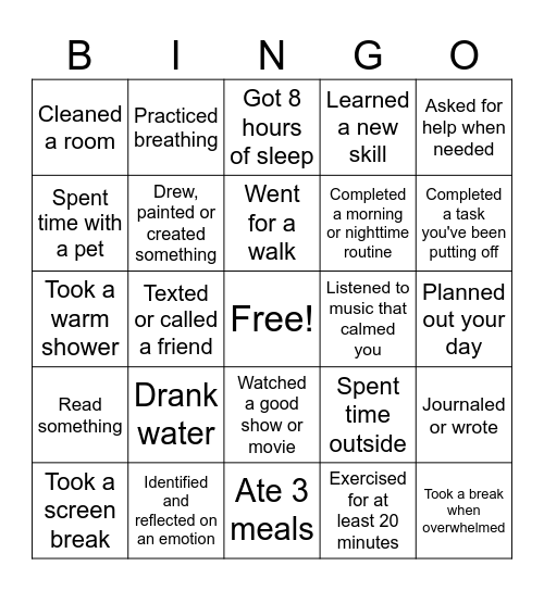 Self Care Bingo Card