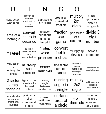 Math Madness Bingo Card