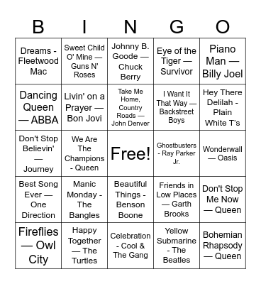 Greatest Hits Singo Bingo Card
