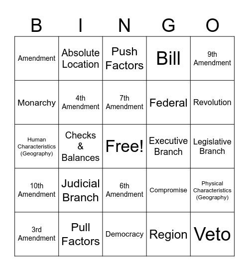 Year End Review Part 1 (Social Studies) Bingo Card