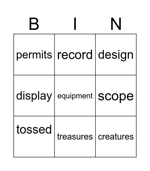 Vocabulary Words Bingo Card