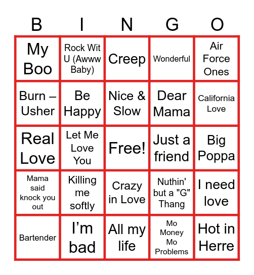 HIP HOP & R&B Bingo Card