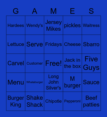 Fast Food Bingo Card