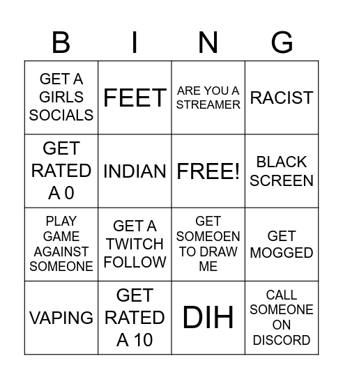 OMEGLE Bingo Card