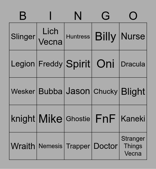 DBD Bingo Card