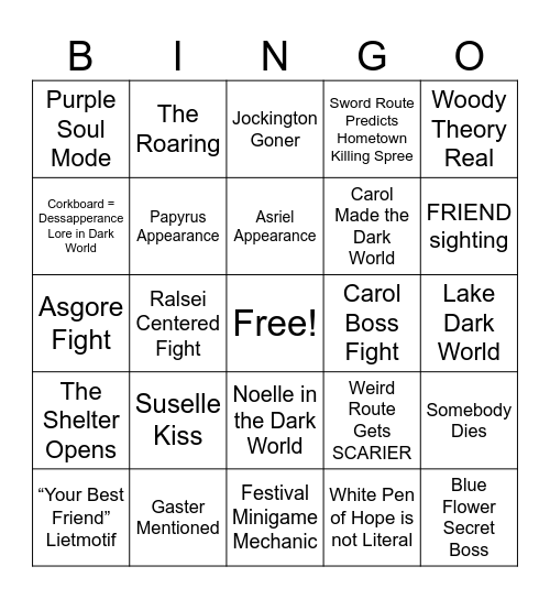 Deltarune Chapter 5 Bingo Card