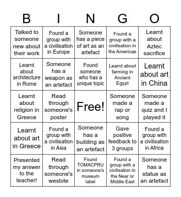 Exhibition Bingo Card