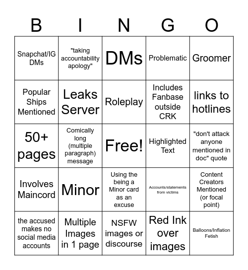 Cookie Run Google Doc BINGO Board Bingo Card