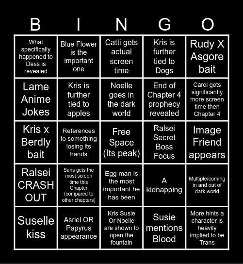 Deltarune Chapter 5 BINGO!!! Bingo Card
