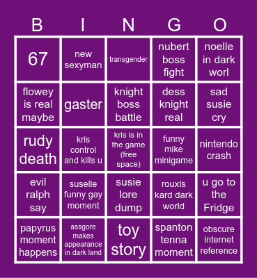 deltarune 5 video game Bingo Card