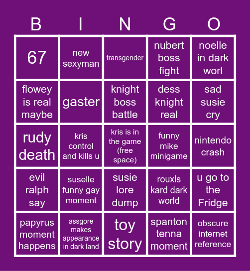 deltarune 5 video game Bingo Card