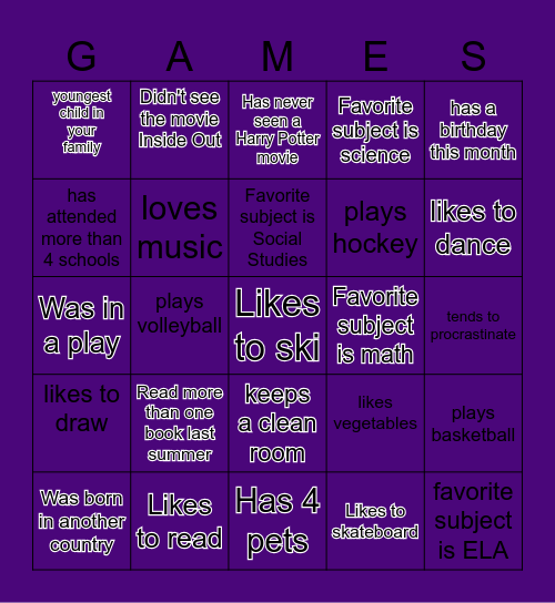 Getting to Know You Bingo Card