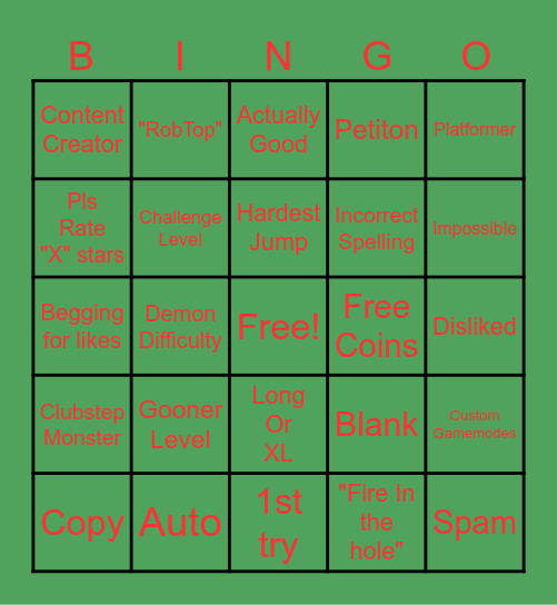 Recent Tab Bingo Card