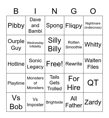 Bikini Horrors Update Bingo Card