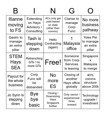 HAYS BINGO Card