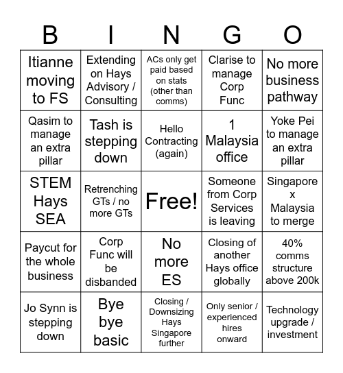 HAYS BINGO Card