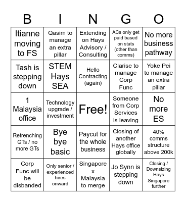 HAYS BINGO Card