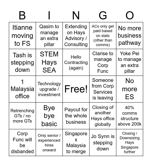 HAYS BINGO Card