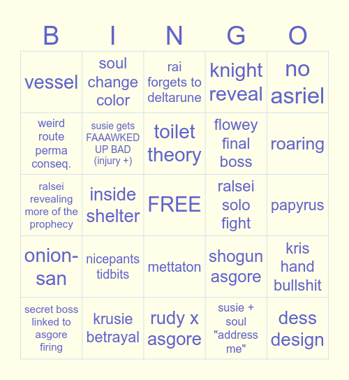 DELTARUNE BINGO Card