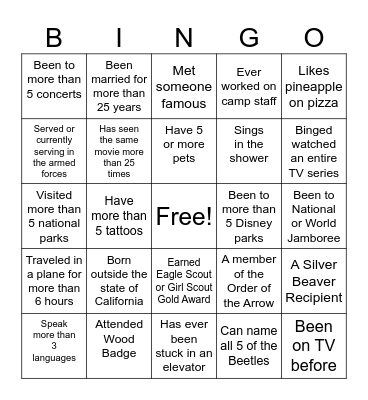 MSR Adult Leader Bingo Card