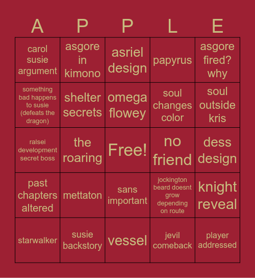deltarune chapter 5 Bingo Card