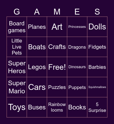 Toys Bingo Card