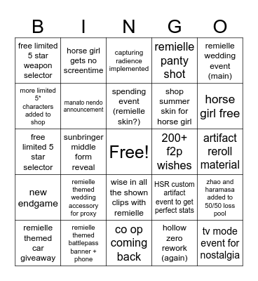 zenless anni bingo Card