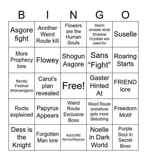 Deltarune Chapter 5 Bingo Card
