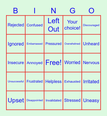 Feelings Bingo Card
