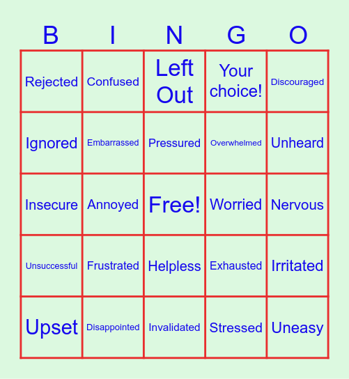 Feelings Bingo Card