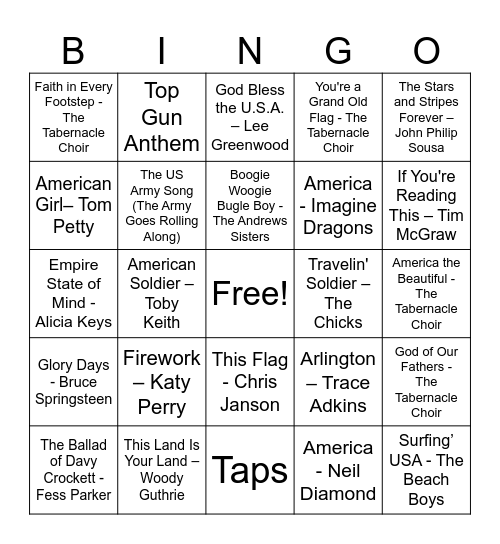 Patriotic Singo Bingo Card