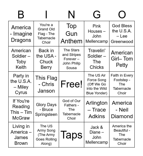 USA Singo Bingo Card