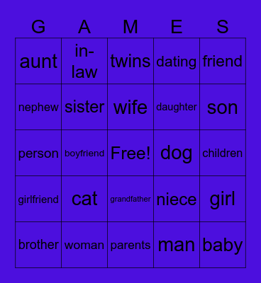 Family Bingo Card