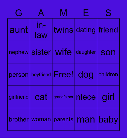 Family Bingo Card