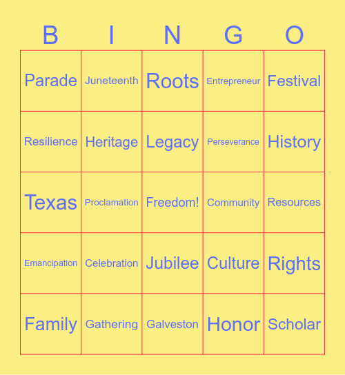 Juneteenth Celebration Bingo Card