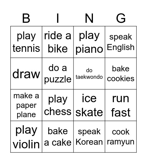 Can and Can't Bingo Card
