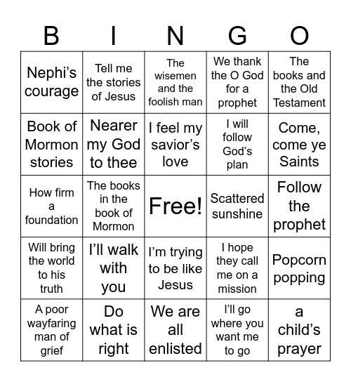 Gospel Singo Bingo Card