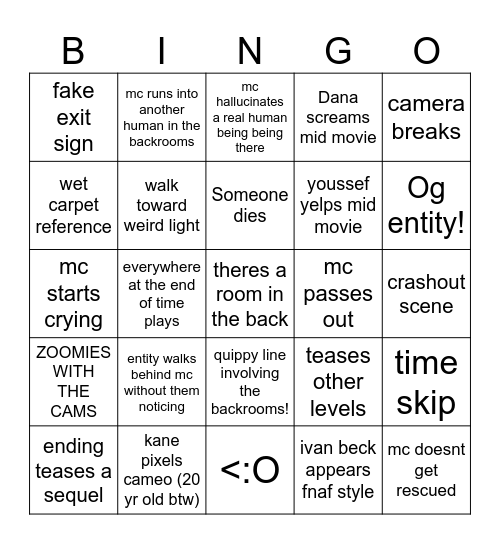 BACKROOM Bingo Card