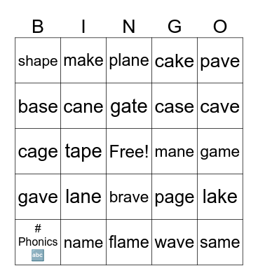 P3 L2 Long a Bingo Card