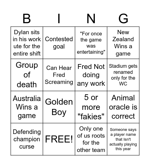 FIFA 2026 Bingo Card