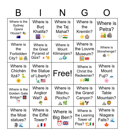 B10 L3 Where is the Eiffel Tower? 🗼🇫🇷 Bingo Card