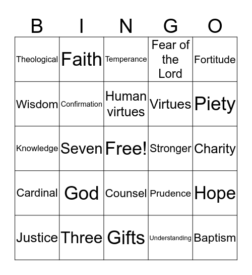 Confirmed in Holiness Bingo Card