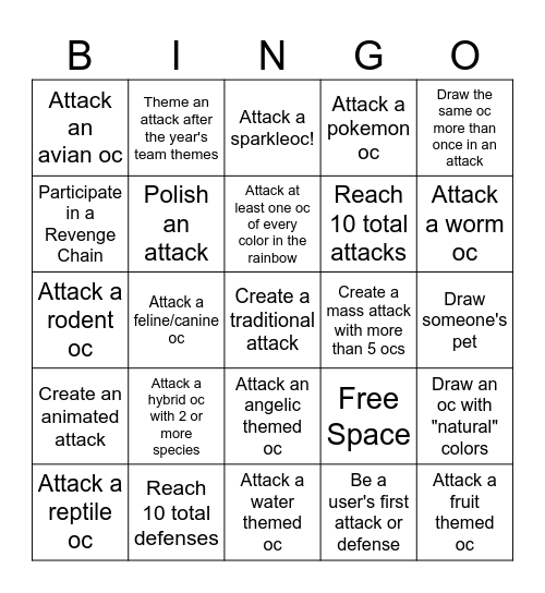 Arikas's Artfight 2026 Bingo Card