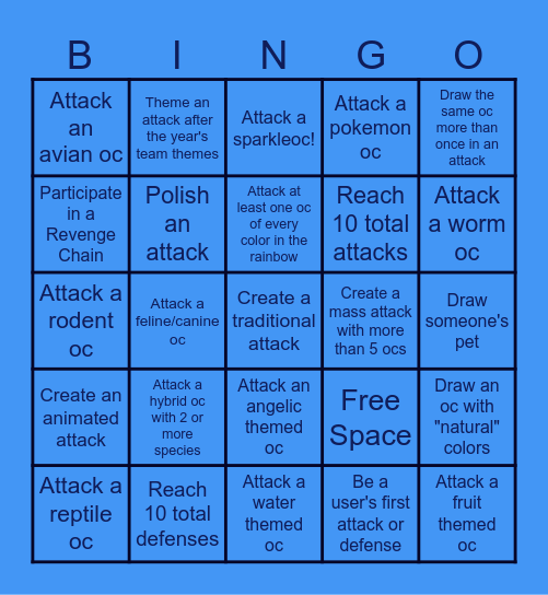 Arikas's Artfight 2026 Bingo Card