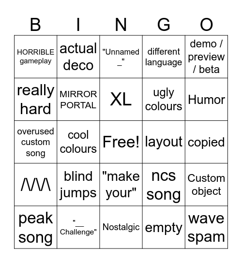 GD recent tab Bingo Card