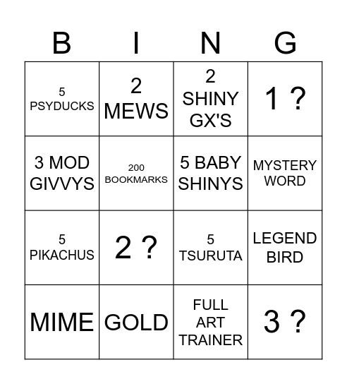 Untitled Bingo Card